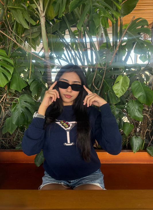 Martini Knit Sweater in Navy Blue